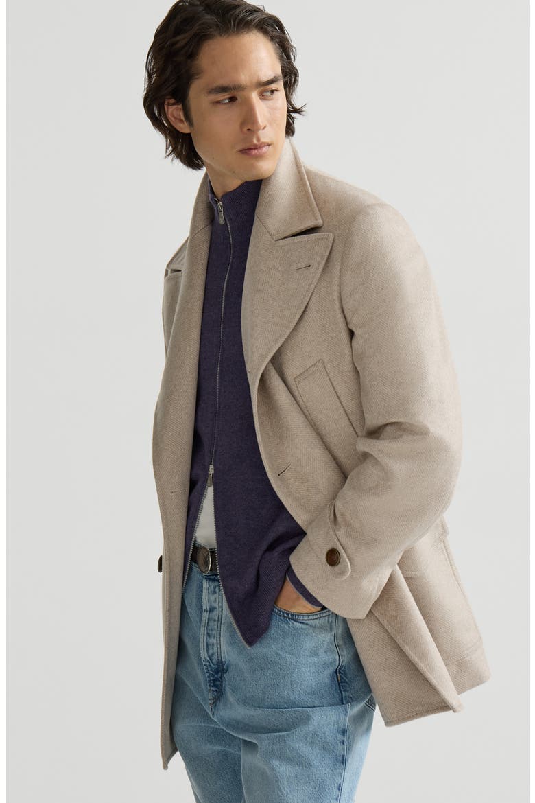 Cashmere chevron flannel four-pocket pea coat, Alternate, color, Sand