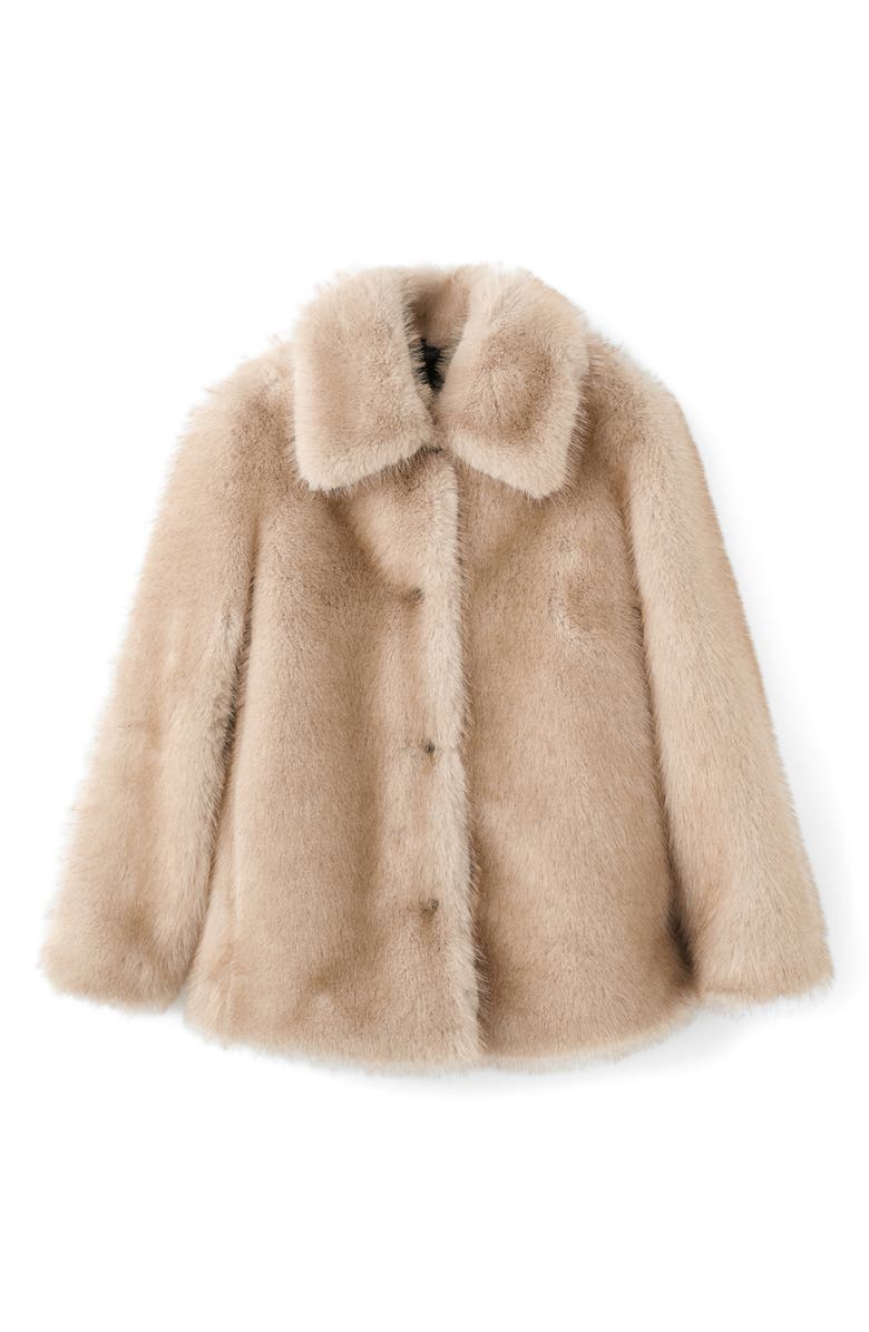 MANGO Button Front Faux Fur Coat, Alternate, color,