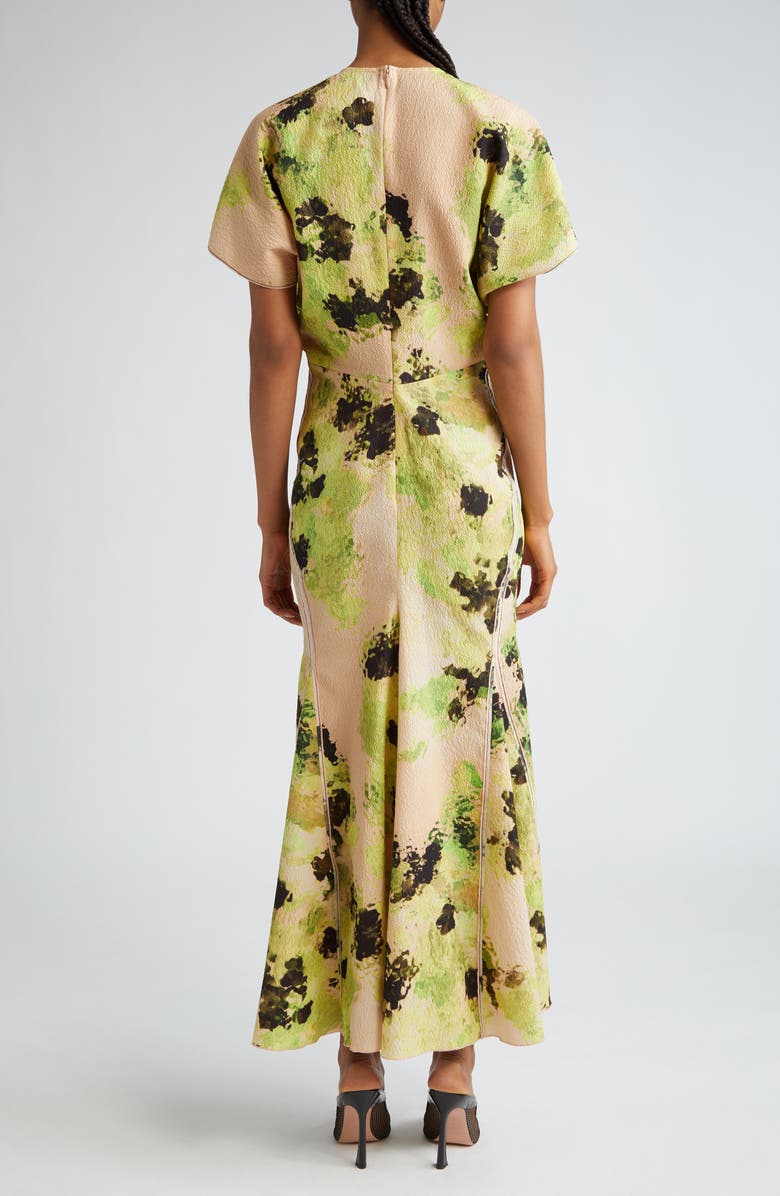Victoria Beckham Floral Print Drape Shoulder Cloqué Dress, Alternate, color,