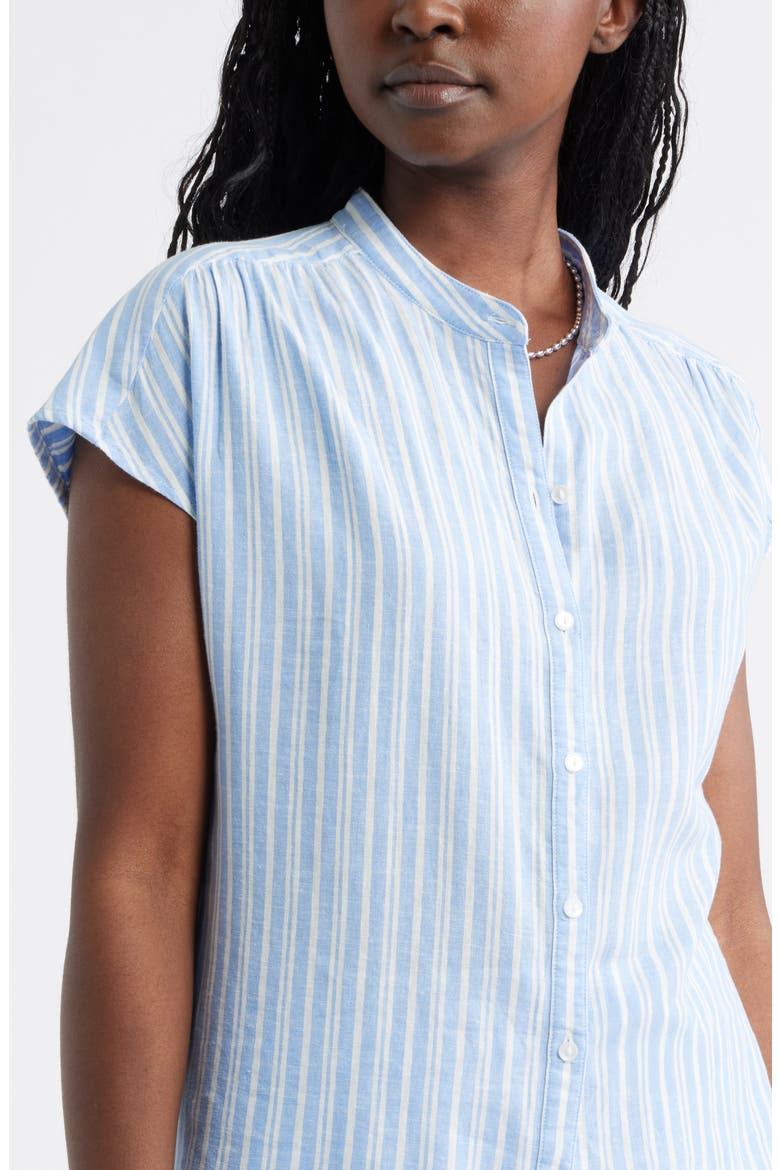 Novelty Stripe Cap Sleeve Button-Up Shirt, Alternate, color, BLUE - IVORY GINGER STRIPE