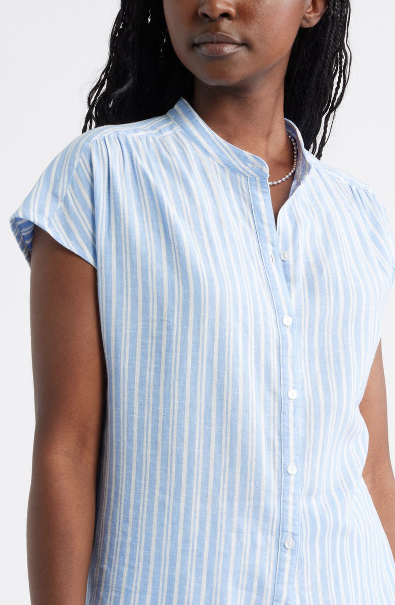 Caslon<sup>®</sup> Novelty Stripe Cap Sleeve Button-Up Shirt, Alternate, color, Blue - Ivory Ginger Stripe