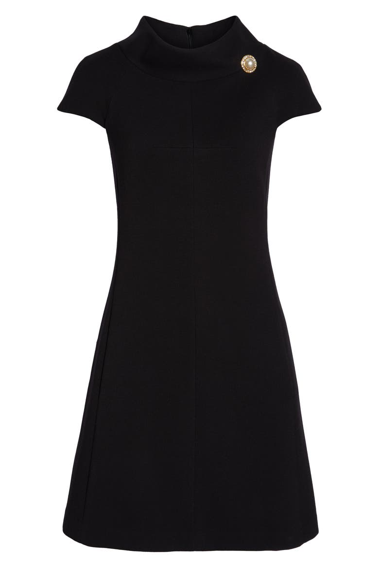 Stand Collar A-Line Dress, Alternate, color, BLACK