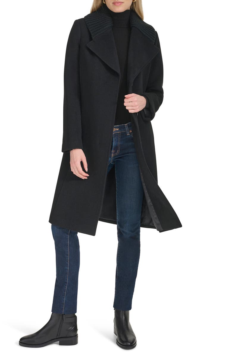Cole Haan Signature Slick Shawl Lapel Mixed Media Wool Blend Coat, Alternate, color, 