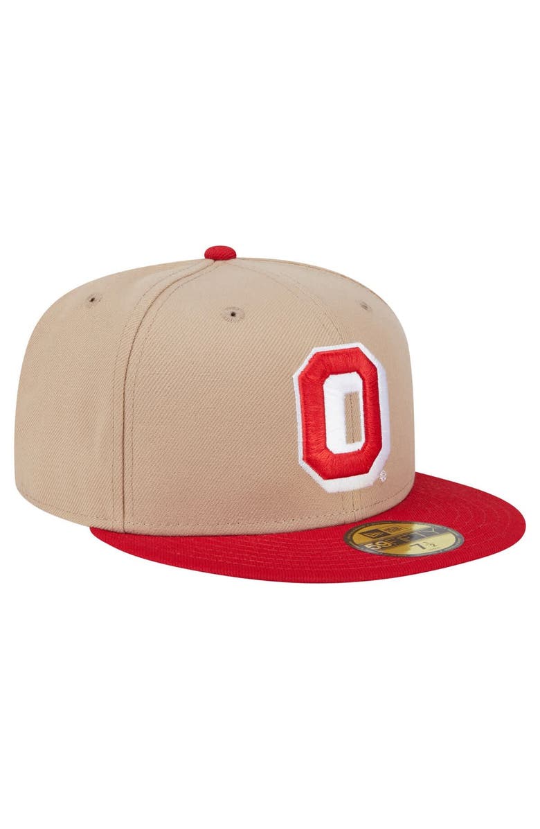 New Era Men's New Era  Khaki Ohio State Buckeyes Throwback Two-Tone 59FIFTY Fitted Hat, Alternate, color, 
