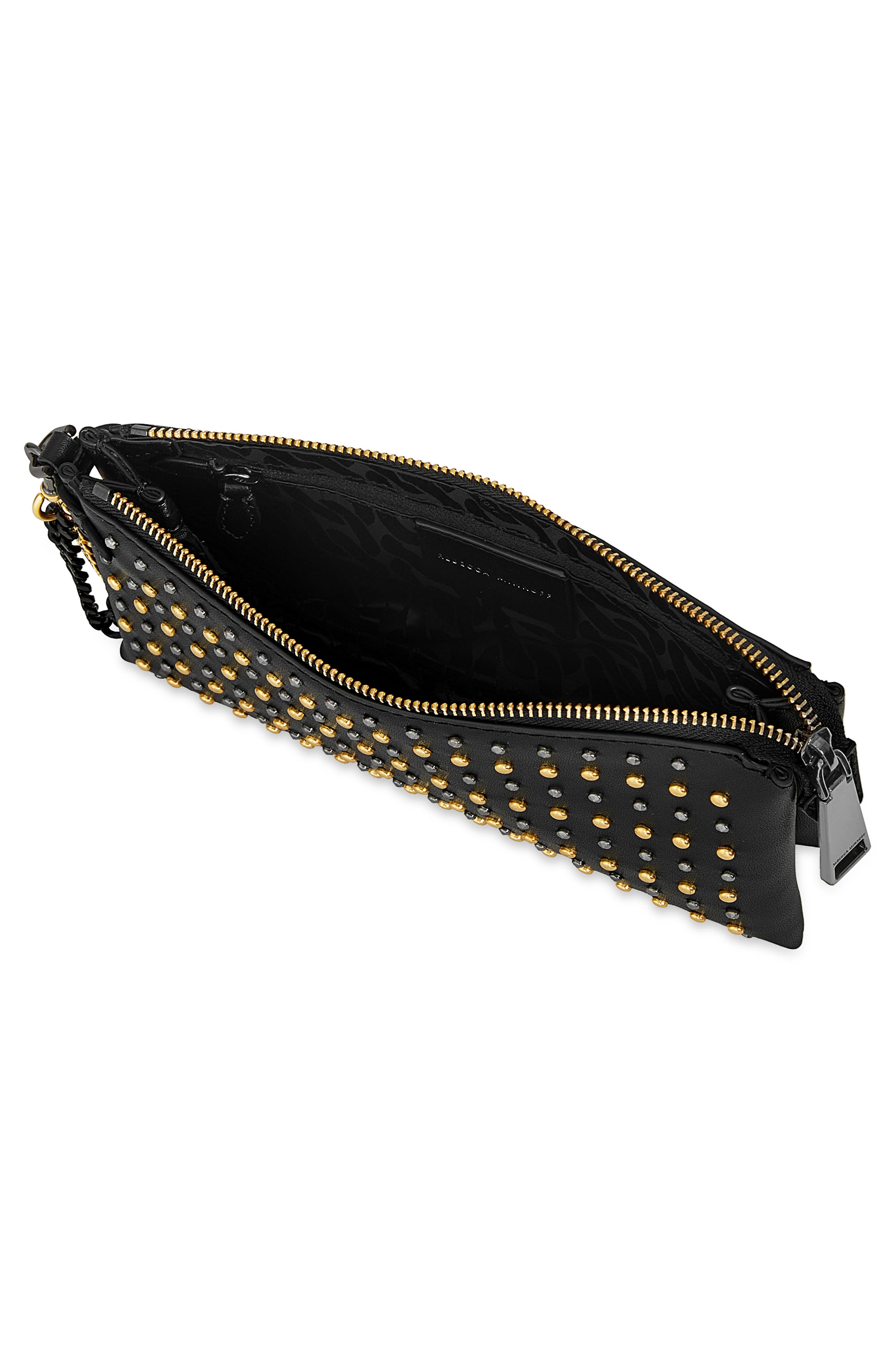 Cuff Me Up Studded Leather Clutch, Alternate, color, BLACK