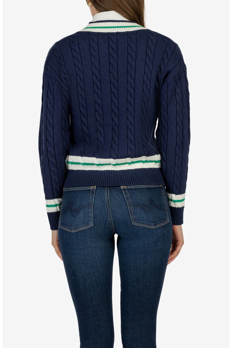Cable Knit V-Neck Sweater, Alternate, color, NAVY/ WHITE/ BLARNEY