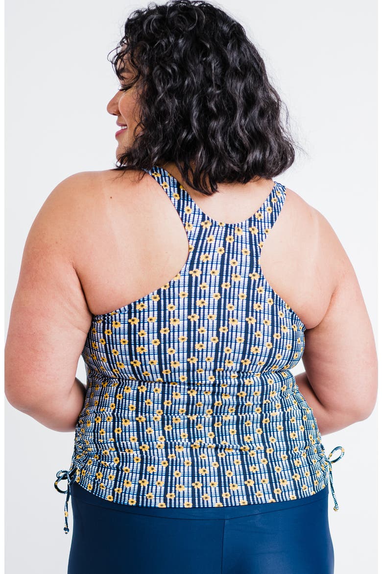 Plus Size Maya Tankini Swim Top Removable Cups and Navy Swim Shorts Set, Alternate, color, Sunflower Picnic