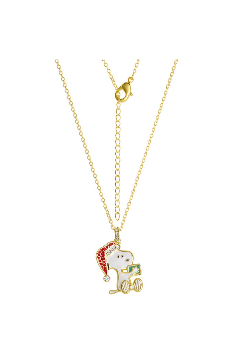 Snoopy Christmas Necklace for Women, Clear and Red Crystals, 16"+2", Alternate, color, Gold