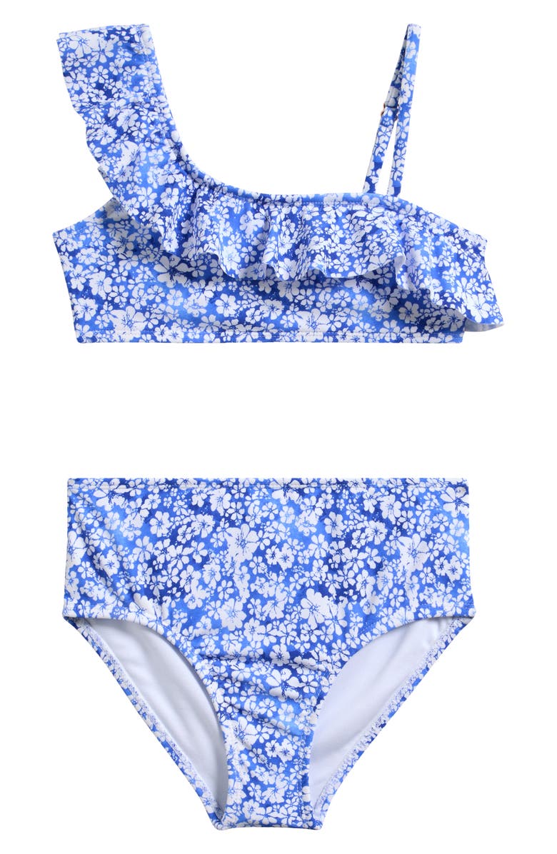 Raisins Kids' Floral Ruffle Two-Piece Swimsuit, Main, color, Aquarius