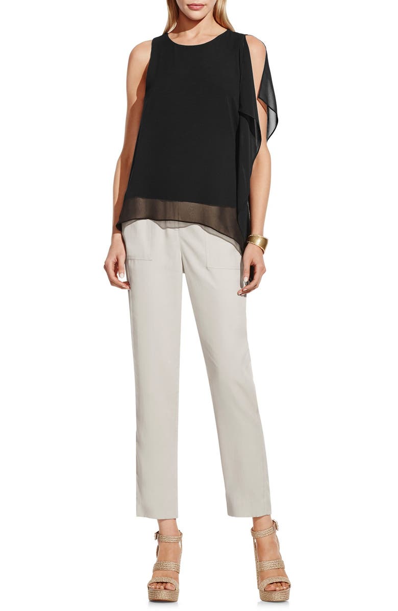 Vince Camuto Sleeveless Top with Asymmetrical Chiffon Overlay, Alternate, color,
