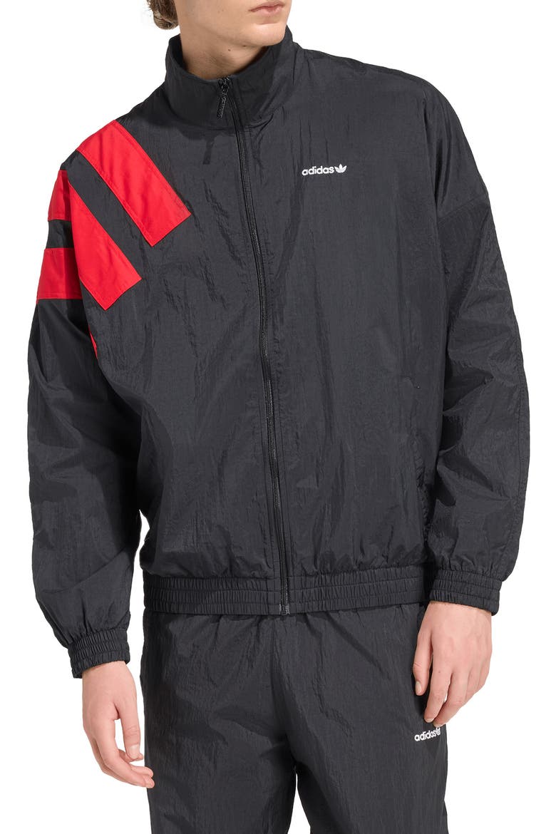 Arch Oversize Nylon Track Jacket, Main, color, BLACK/ BETTER SCARLET
