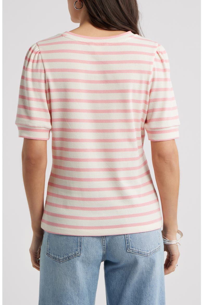 Stripe Elbow Sleeve Cotton Knit Top, Alternate, color, IVORY- PINK SENA STRIPE