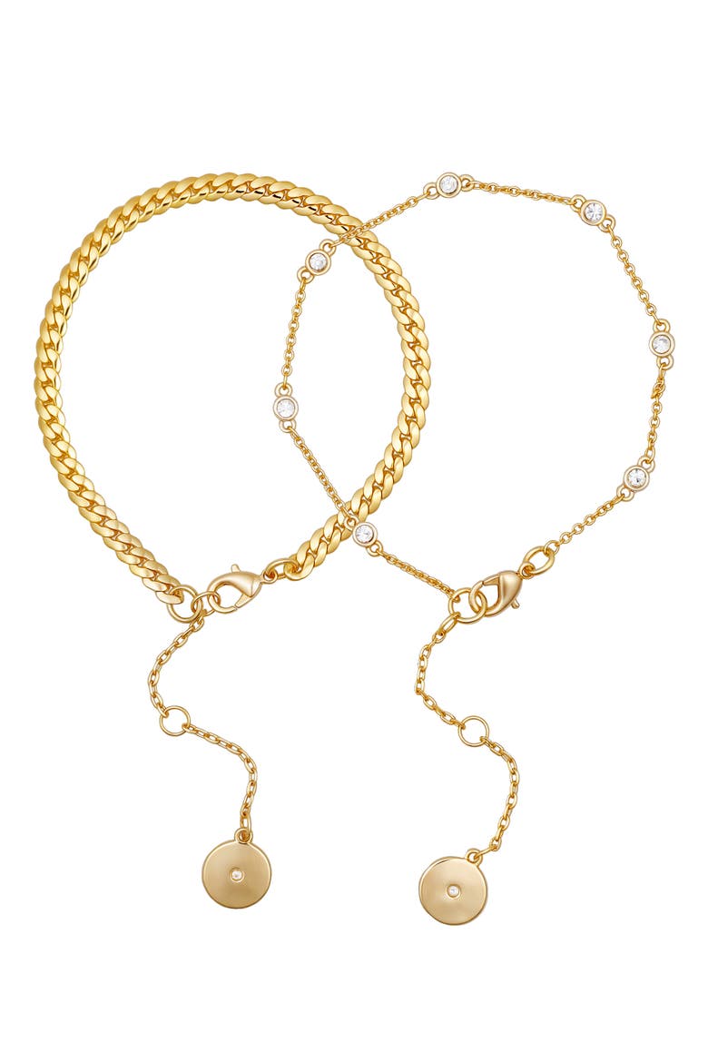 Set of 2 Curb & Station Line Bracelets, Alternate, color, GOLD TONE