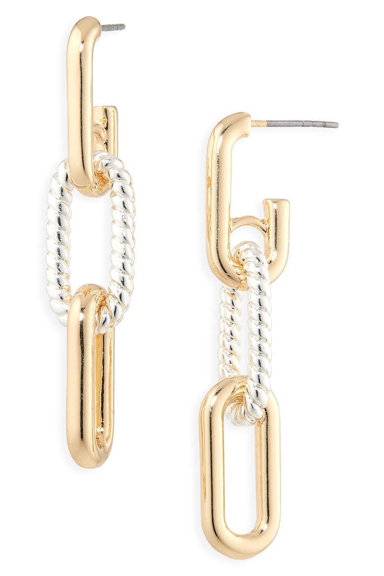 Two-Tone Paper Clip Drop Earrings, Main, color, GOLD- SILVER