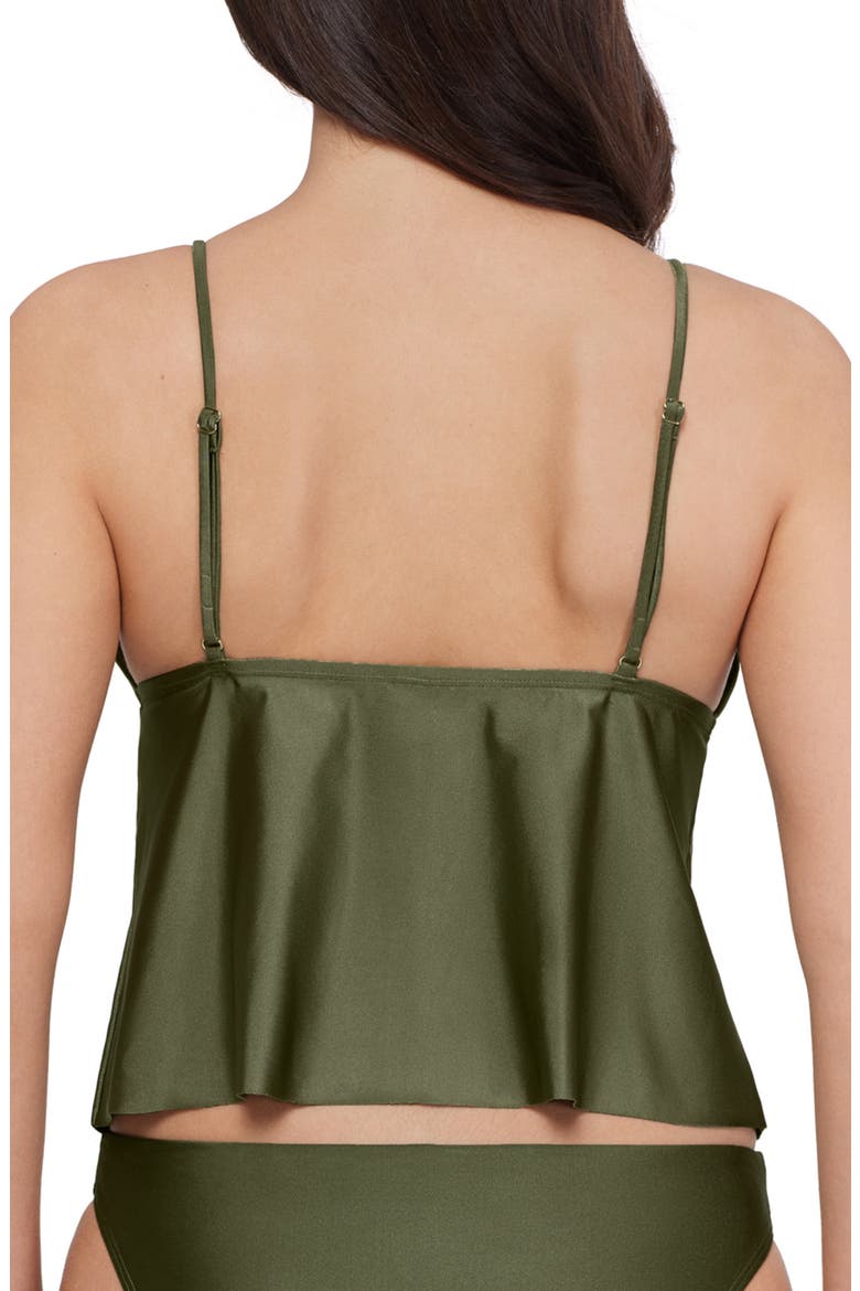 Tie Front Crop Tankini Top, Alternate, color, OLIVE