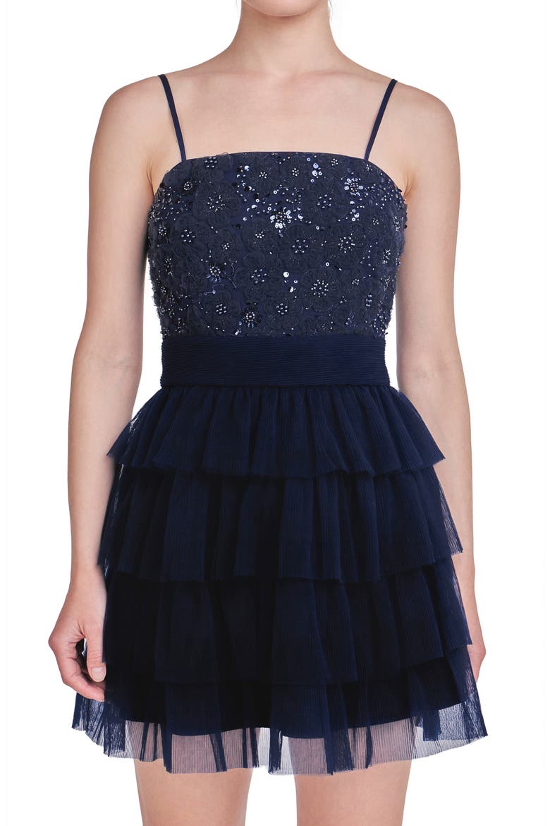 Floral Tiered Tulle Dress, Alternate, color, NAVY