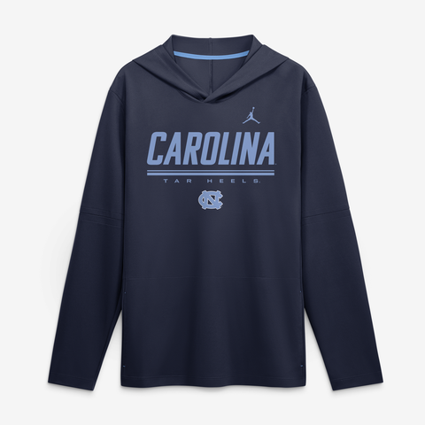 Men's Jordan Brand Navy North Carolina Tar Heels 2026 Sideline Lightweight Long Sleeve Hooded Dri-FIT Top