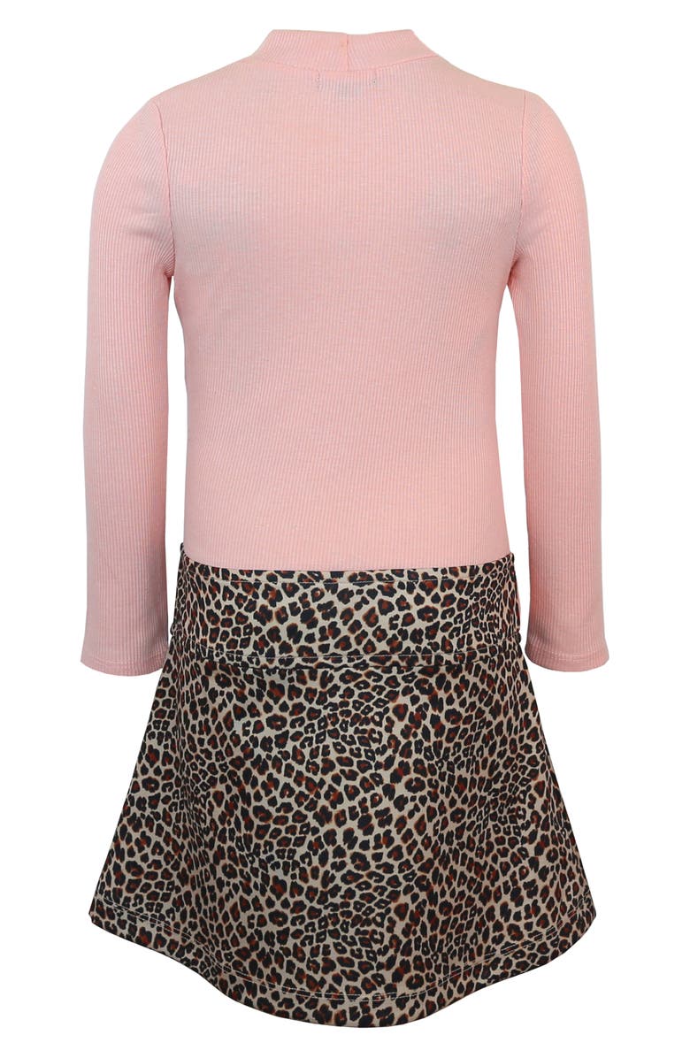 Zunie Kids' Embroidered Animal Print Dress, Alternate, color, Blush/ Brown