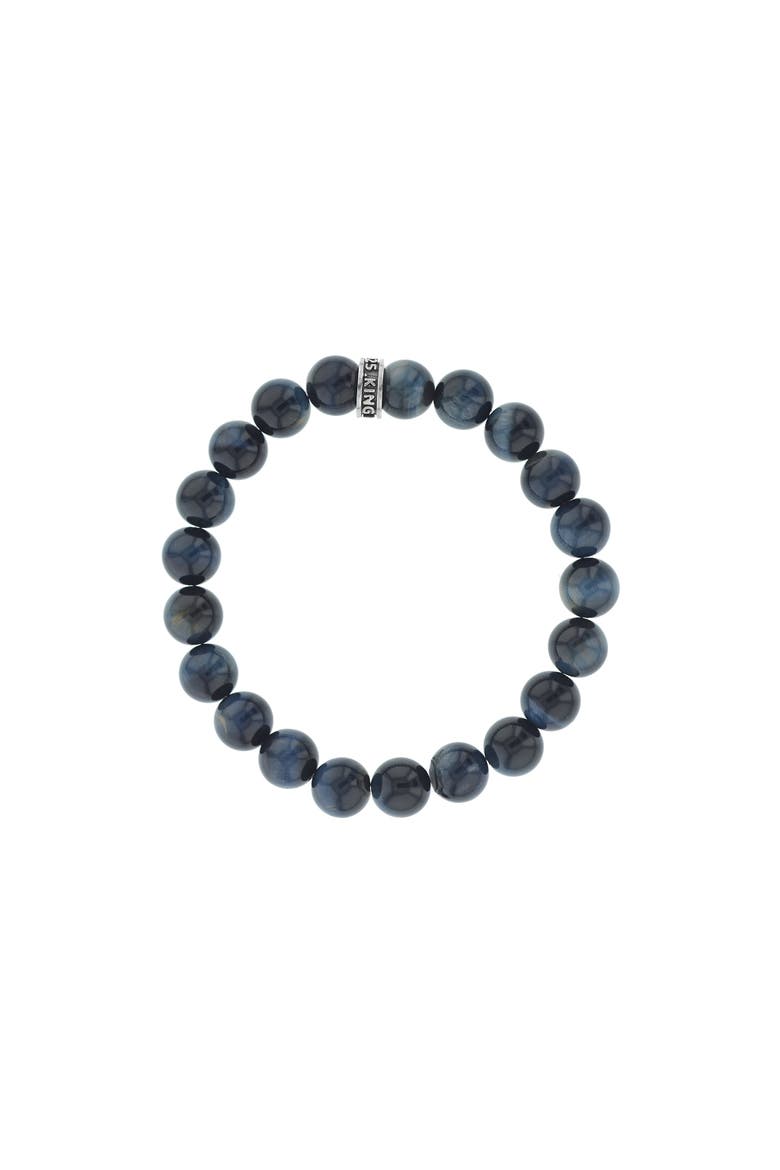 10mm Blue Tiger Eye Bead Bracelet with Logo Ring, Main, color, Silver