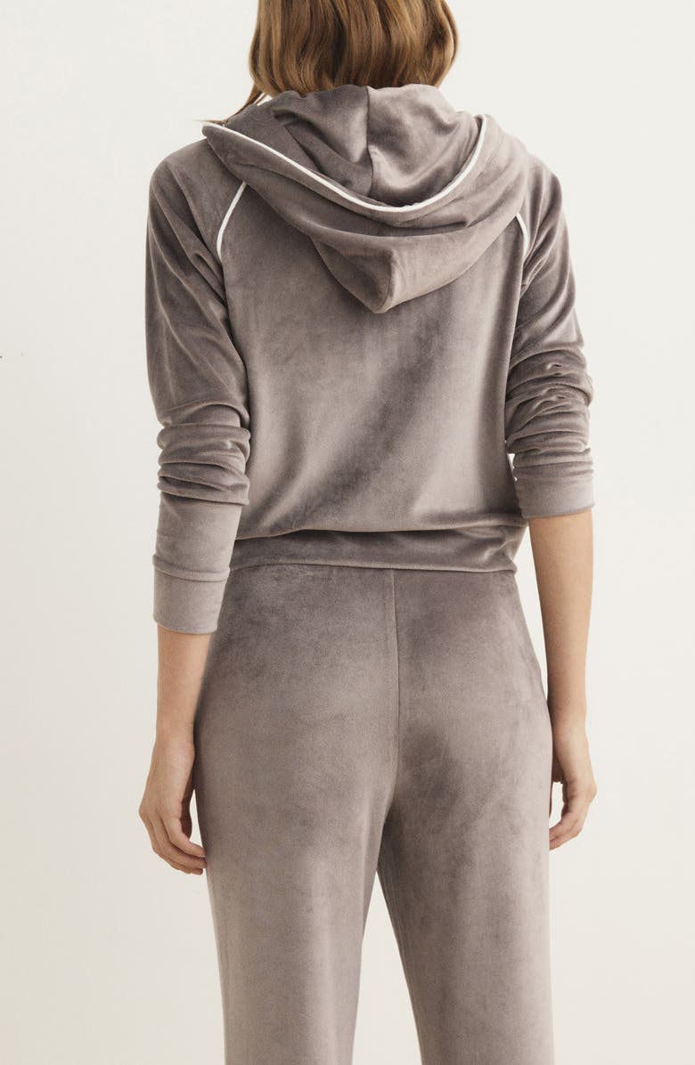 MANGO Crop Velour Hoodie, Alternate, color, Medium Brown