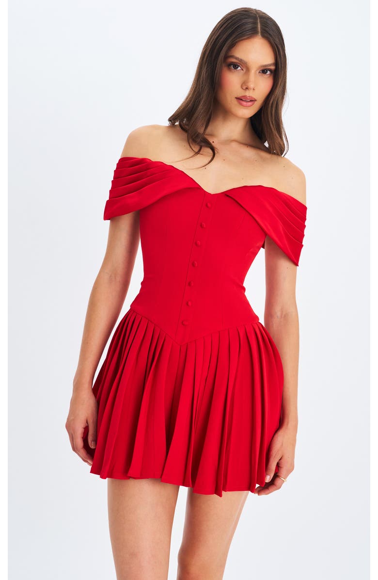 Miss Circle Narelle Off-Shoulder Sweetheart Drop Waist Mini Dress, Main, color, Red