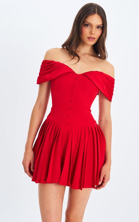 Narelle Off-Shoulder Sweetheart Drop Waist Mini Dress