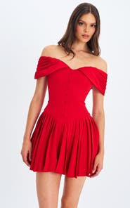 Miss Circle Narelle Off-Shoulder Sweetheart Drop Waist Mini Dress