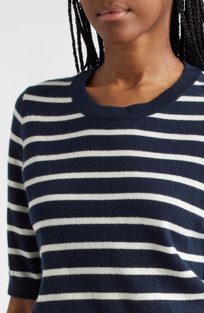 Veronica Beard Shana Stripe Short Sleeve Cashmere Sweater, Alternate, color,
