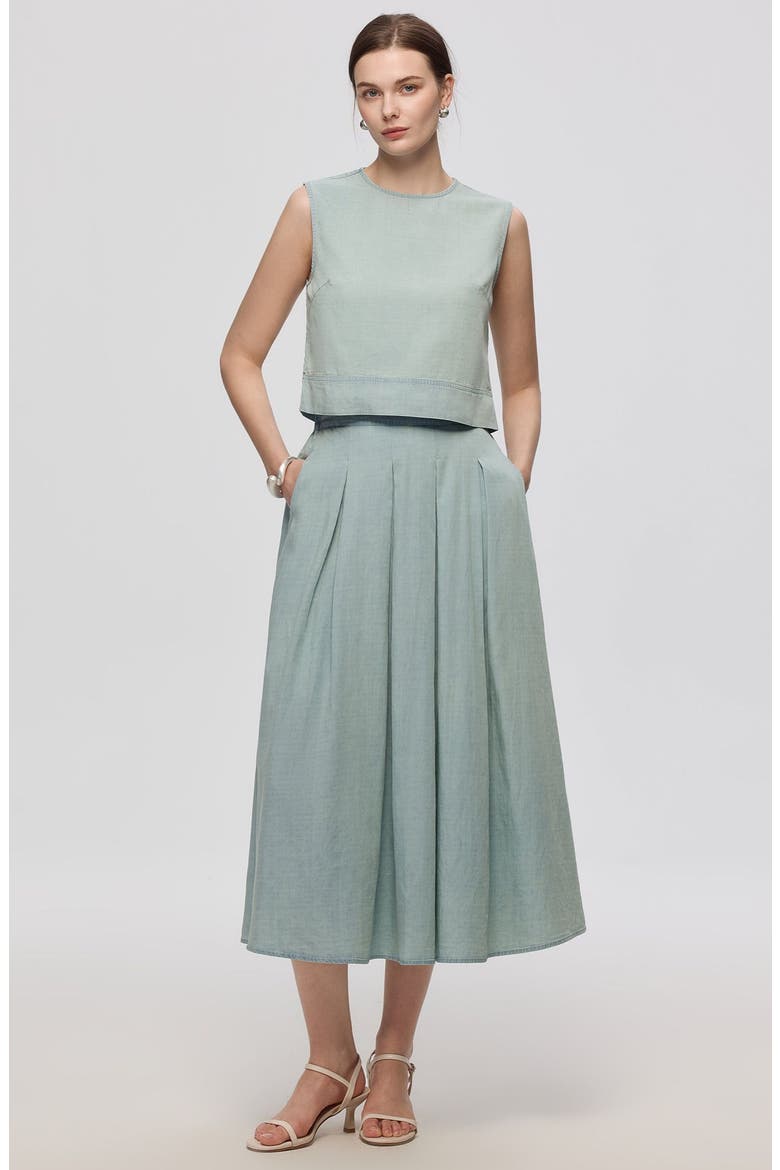 Amaia Pleated Maxi Skirt, Main, color, Chambray Blue