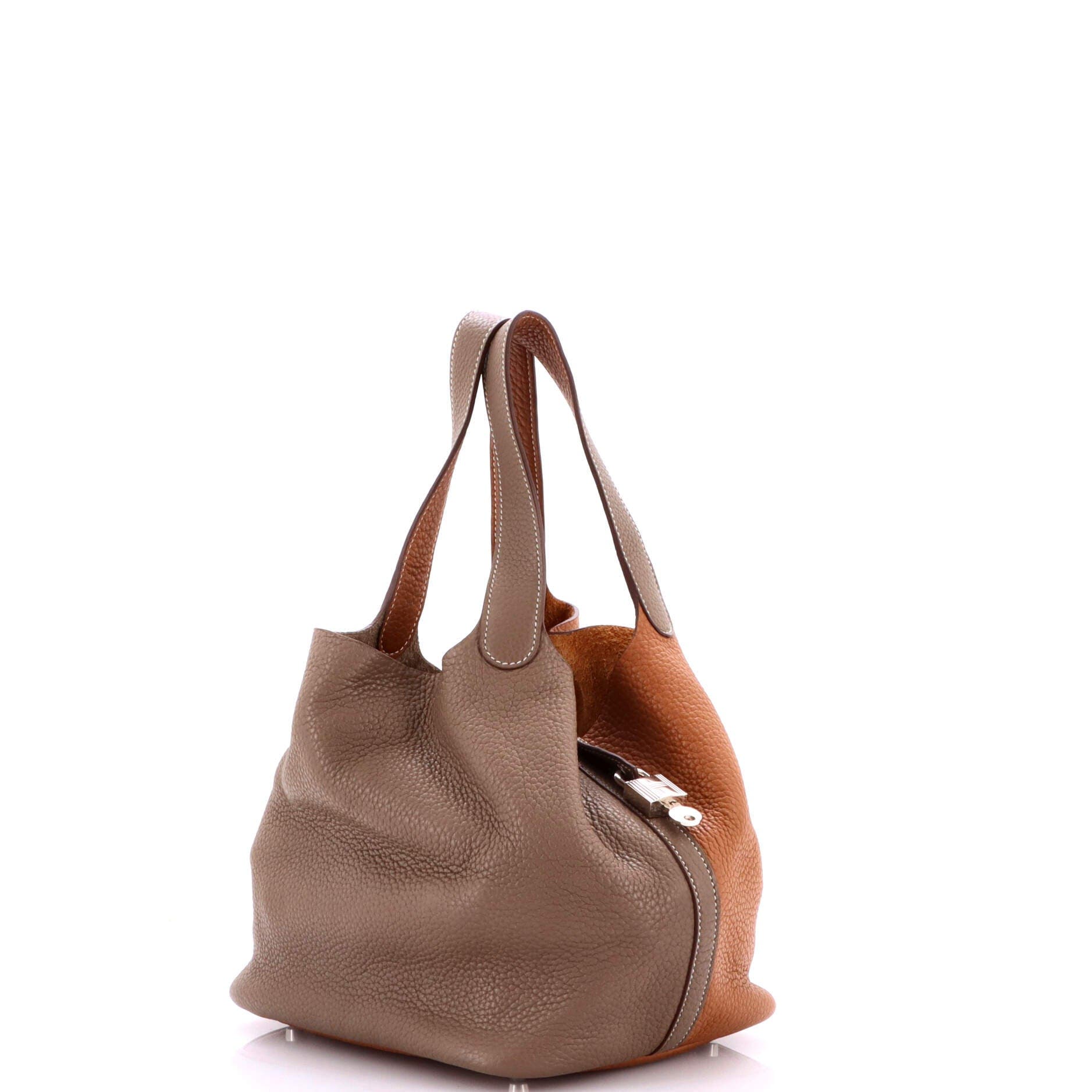 Pre-Owned Hermes Picotin Lock Bag Bicolor Clemence MM, Alternate, color, Bicolor - Etoupe/Gold