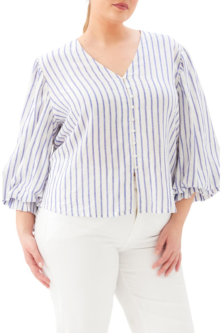 Stripe Linen Blend Shirt, Alternate, color, OFF WHITE/ BLUE