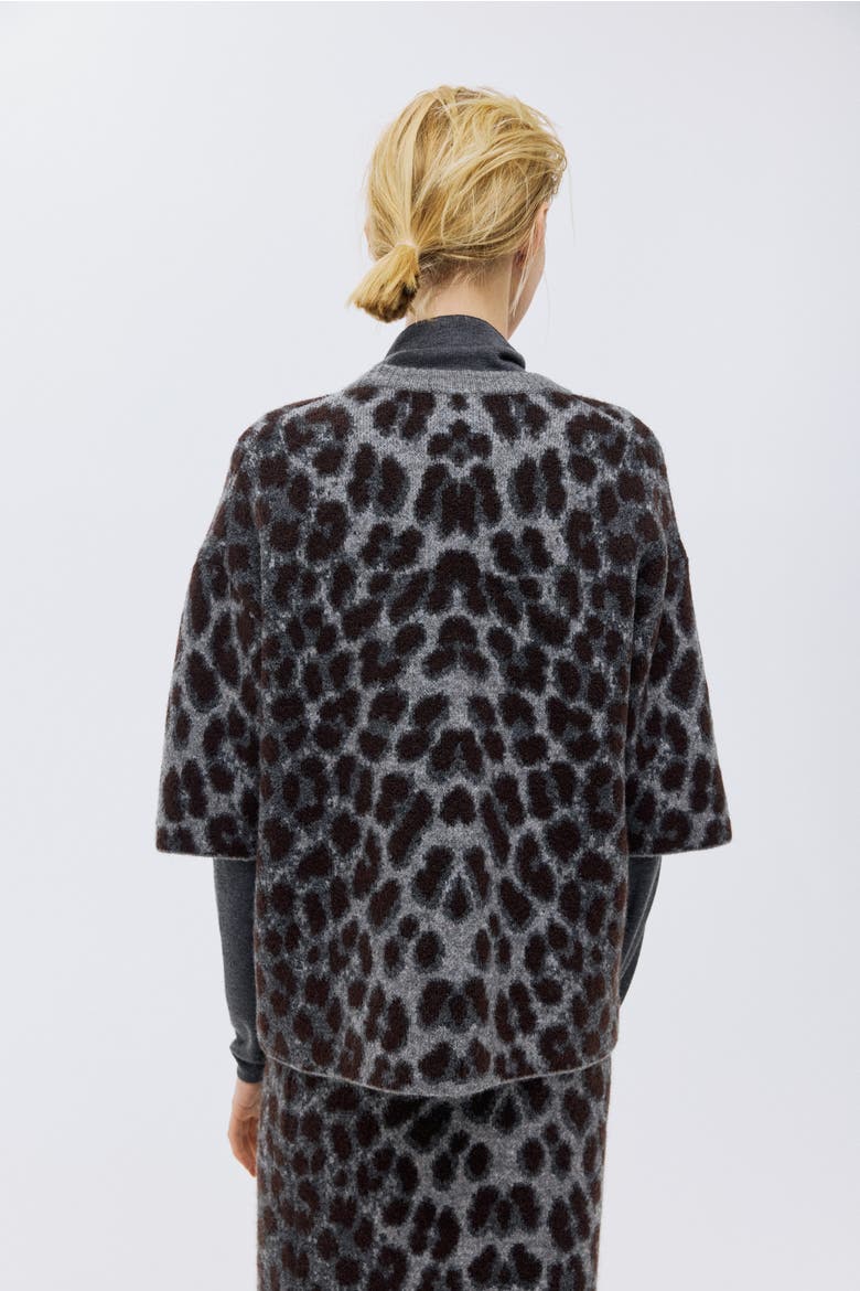 Boxy Jacquard-knit Jumper, Alternate, color, Gray/leopard print