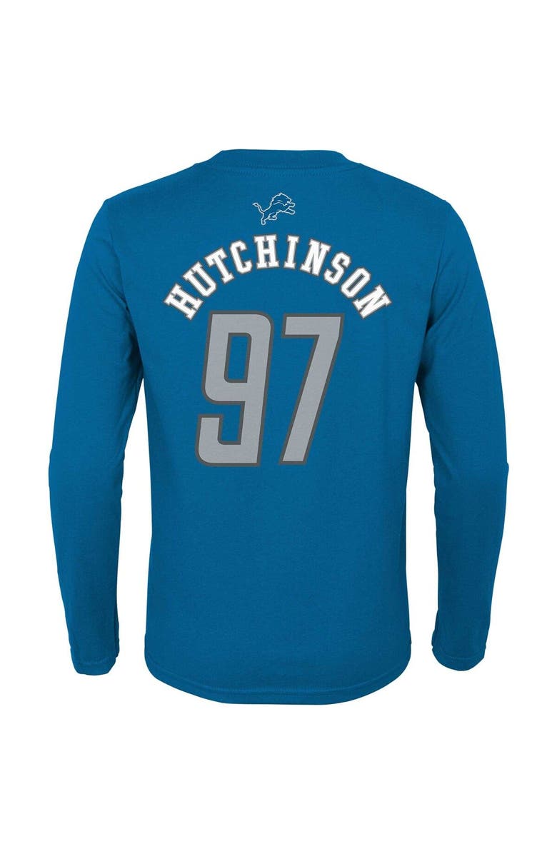 Outerstuff Youth Aidan Hutchinson Blue Detroit Lions Mainliner Player Name & Number Long Sleeve T-Shirt, Alternate, color, 