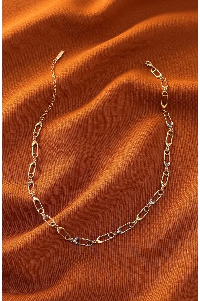Safety Pin Link Necklace, Alternate, color, GOLD/ CRYSTAL