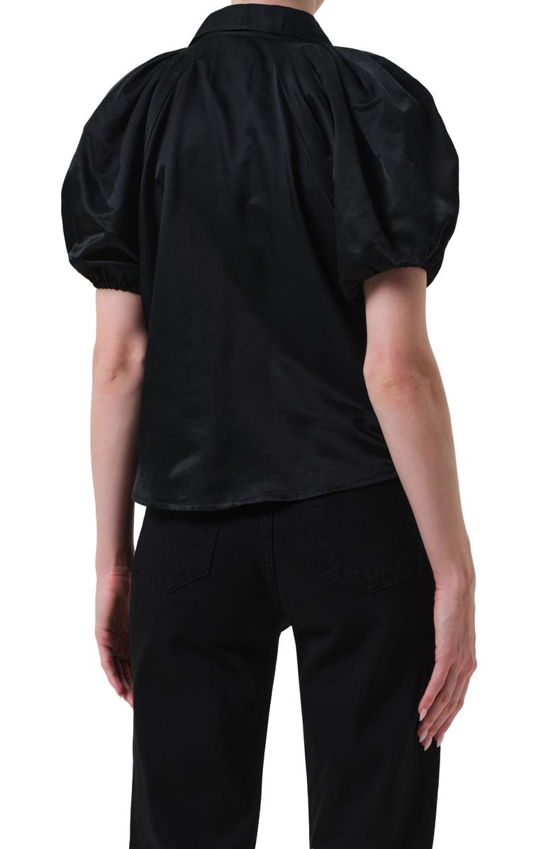 Citizens of Humanity Leila Puff Sleeve Cotton & Silk Button-Up Shirt, Alternate, color, Black