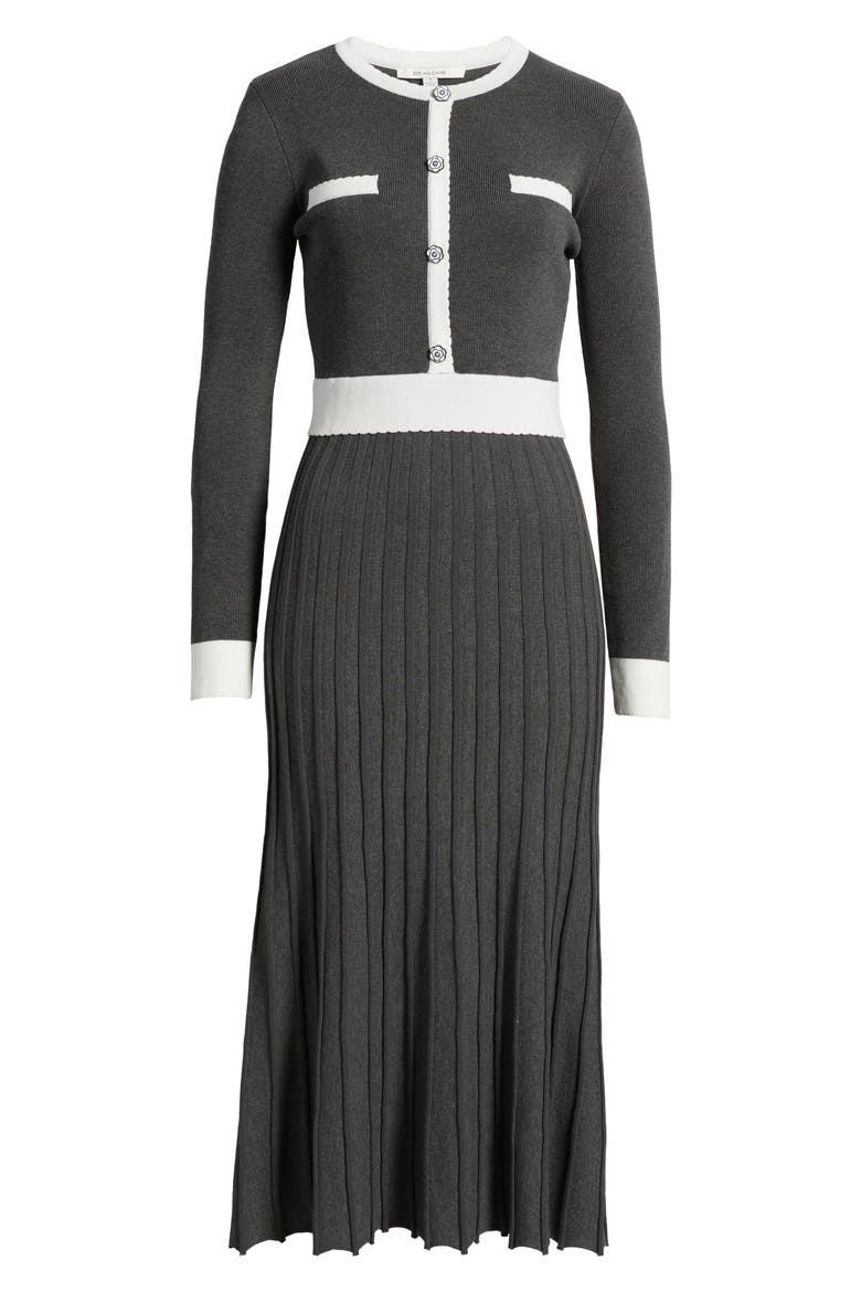 Long Sleeve A-Line Sweater Dress, Alternate, color, CHARCOAL/ WHITE