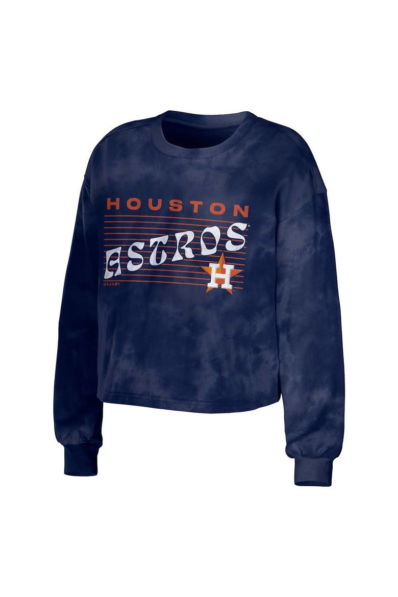 Women's WEAR by Erin Andrews Navy Houston Astros Tie-Dye Cropped Pullover Sweatshirt & Shorts Lounge Set, Alternate, color, Navy