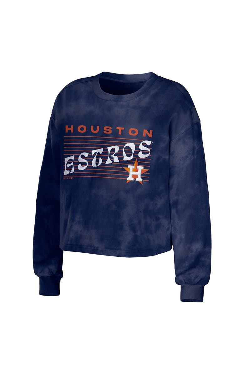 WEAR by Erin Andrews Women's WEAR by Erin Andrews Navy Houston Astros Tie-Dye Cropped Pullover Sweatshirt & Shorts Lounge Set, Alternate, color, 
