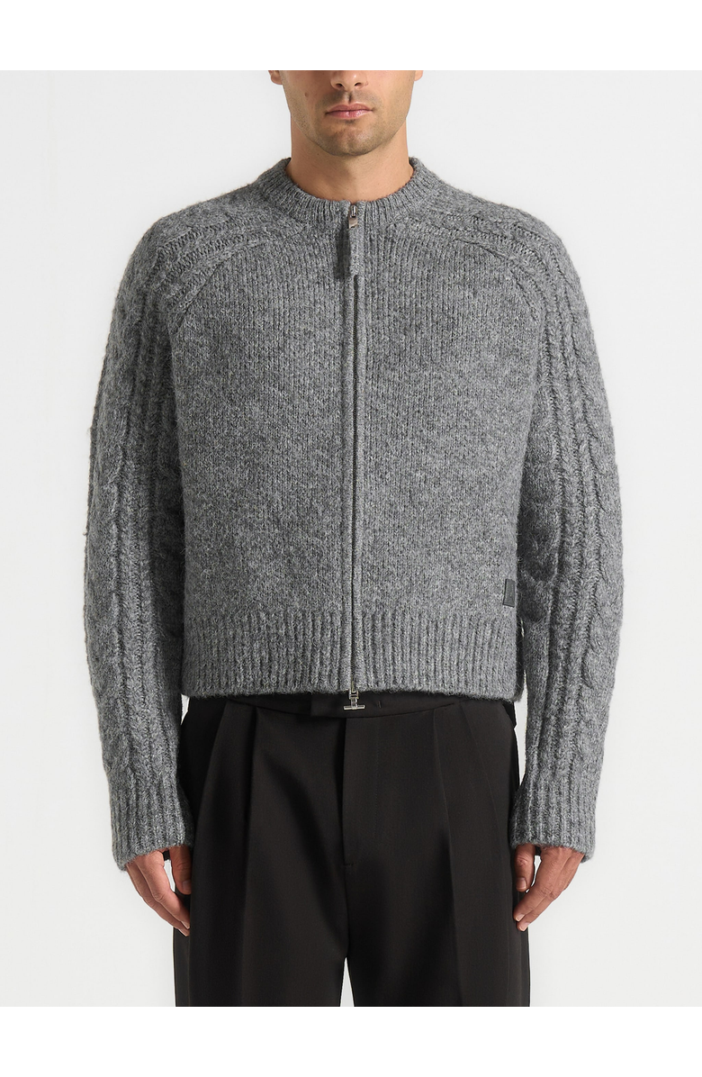Manière De Voir Gaby Speckled Cable Knit Zip Cardigan, Alternate, color, Grey