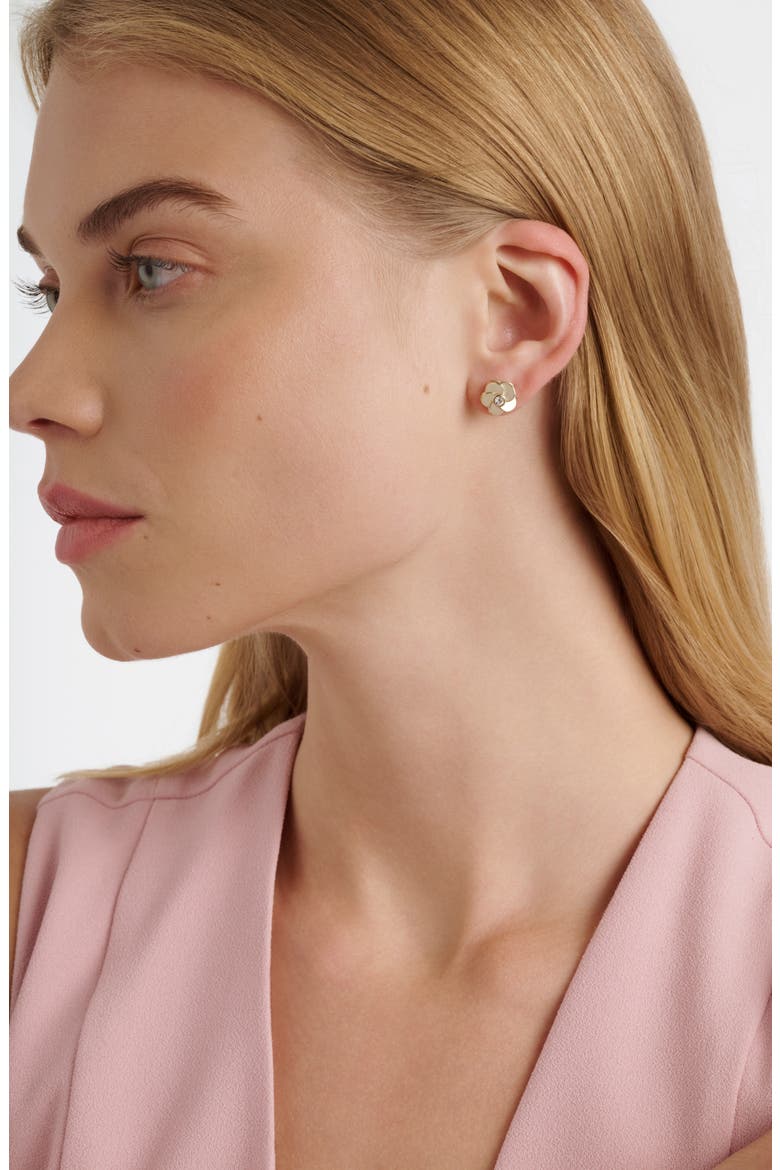 Pelipa Polished Flower Stud Earrings, Alternate, color, PALE GOLD/CRYSTAL