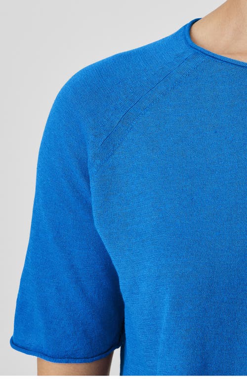 Eileen Fisher Short Sleeve Linen & Cotton Pullover Top In Calypso