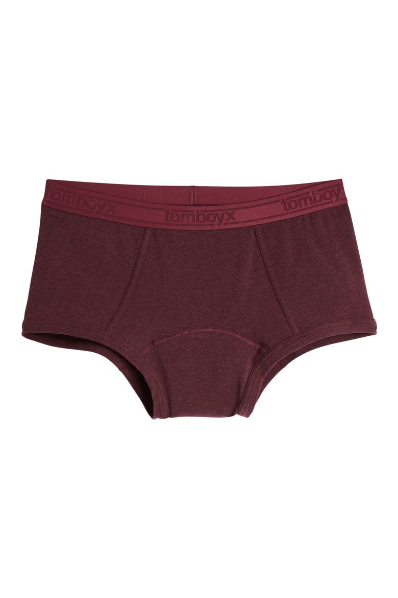 First Line Stretch Cotton Period Boyshorts, Main, color, BLACK CHERRY HEATHER