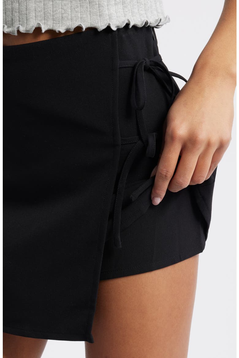 Tie Faux Wrap Miniskort, Alternate, color, BLACK