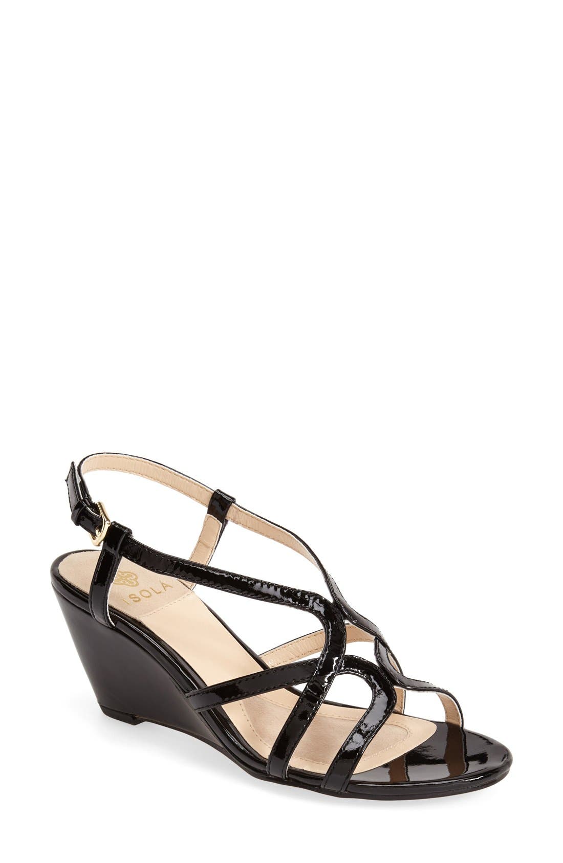 'Fidelia' Leather Wedge Sandal, Main, color, BLACK PATENT