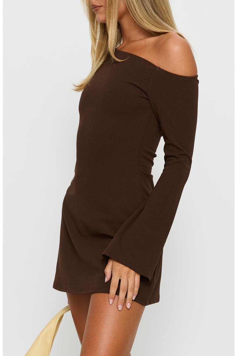 Adrietta One-Shoulder Long Sleeve Minidress, Alternate, color, BROWN