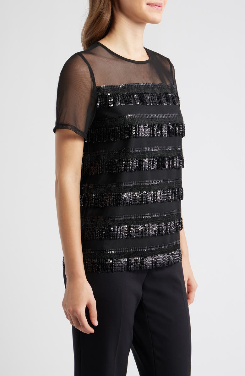 Anne Klein Sequin Fringe Illusion Top, Alternate, color, Anne Black
