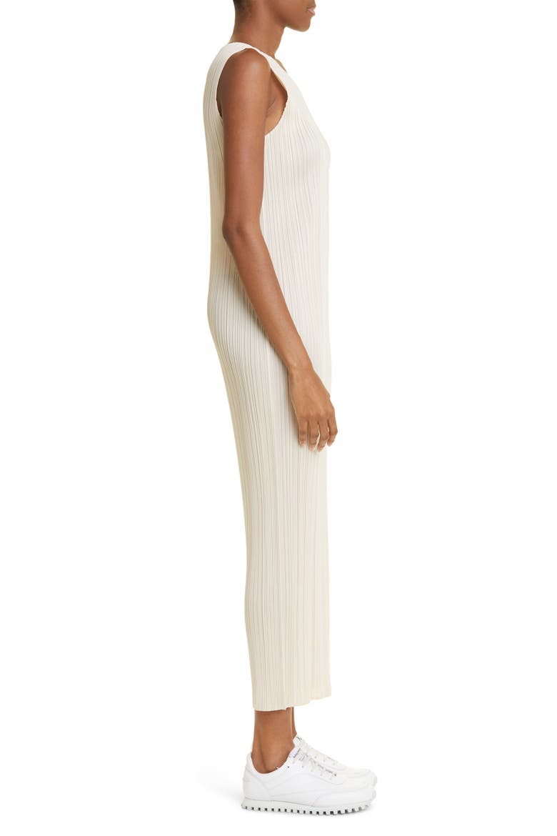Pleated Midi Dress, Alternate, color, LIGHT BEIGE