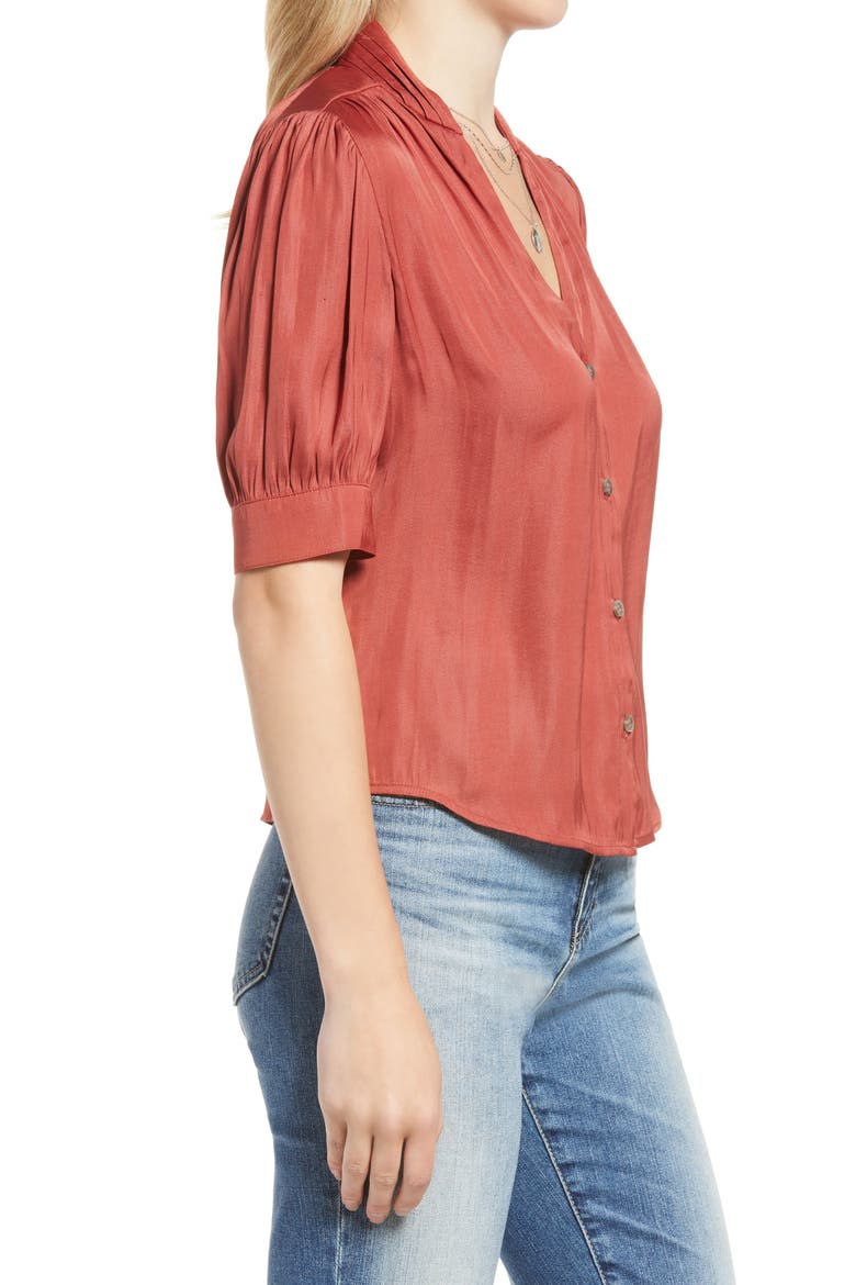 V-Neck Button-Up Blouse, Alternate, color, RUST MARSALA