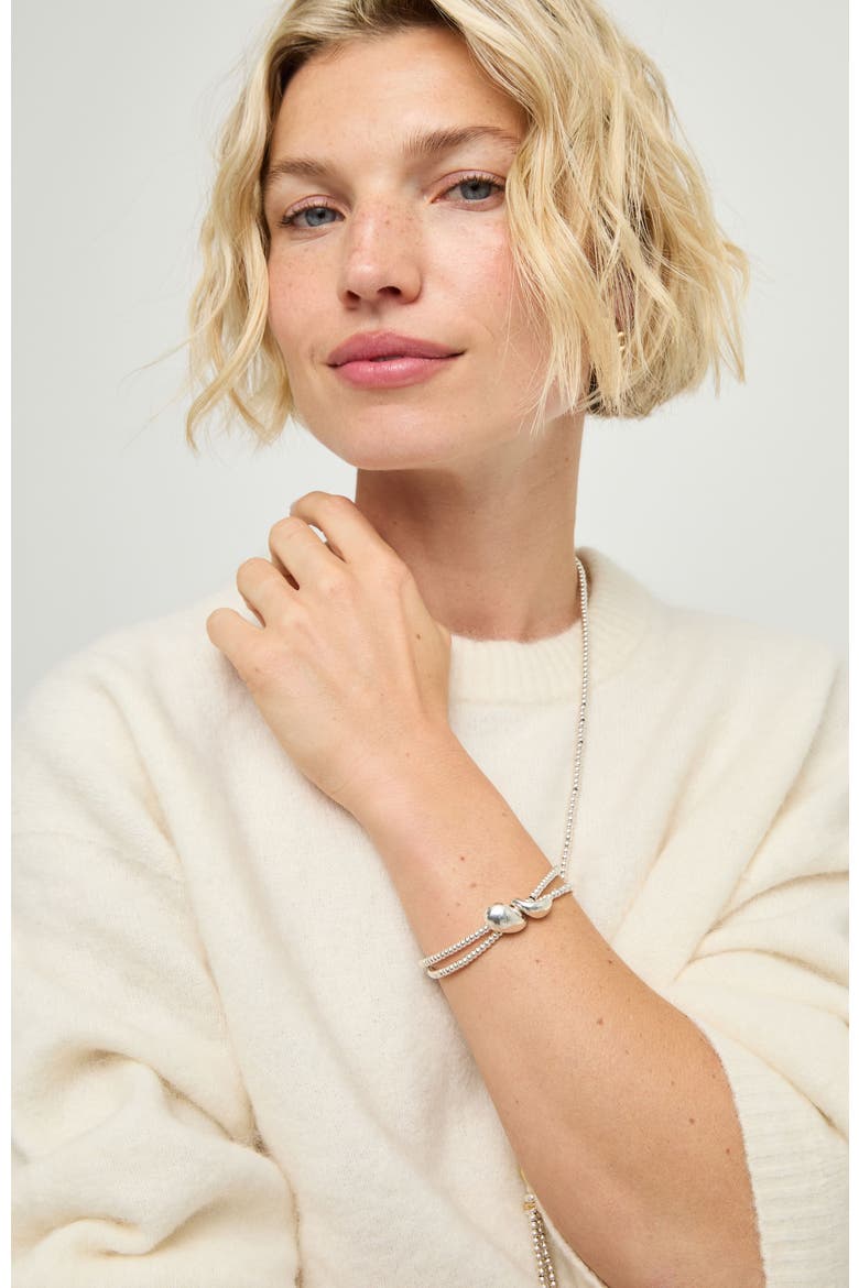 Silver-Tone Bracelet with Dual Drop Detail, Alternate, color, Silver