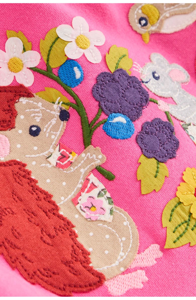 Mini Boden Kids' Woodland Critters Appliqué Cotton Graphic T-Shirt, Alternate, color, Sorbet Pink Woodland Animals